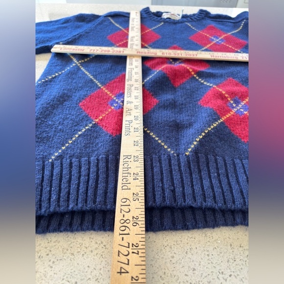 Vintage 80s McGregor Sweater Blue Red Argyle Crewneck Wool Mens Large USA Made - Picture 12 of 12